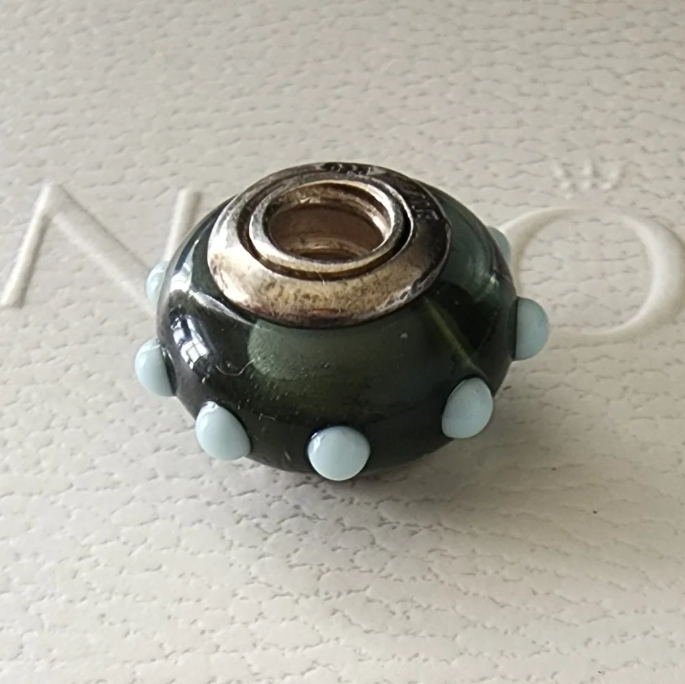 Green With Blue SPOTTY MURANO Glass Pandora Retired